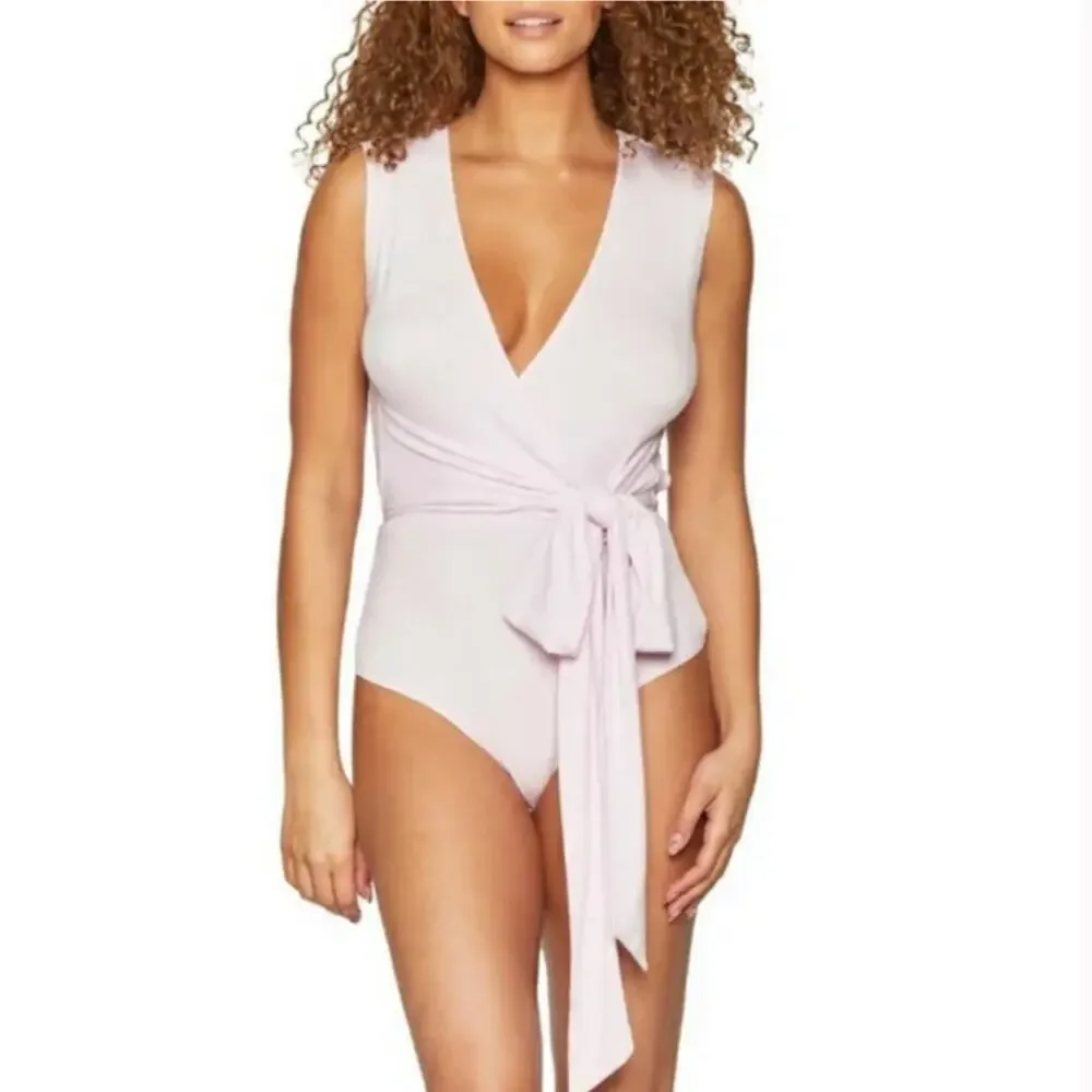 BCBGeneration Surplice Wrap Tie Knit Bodysuit in Lilac NWT SIZE XS - Picture 1 of 11